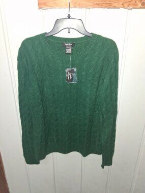 Lord & Taylor 100% Cashmere Green Cable Knit Sweater NWT Sz L